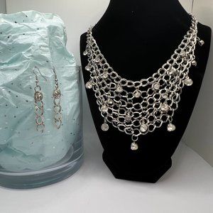 Sparkle & Chain Statement Bib Necklace and Earring Set
